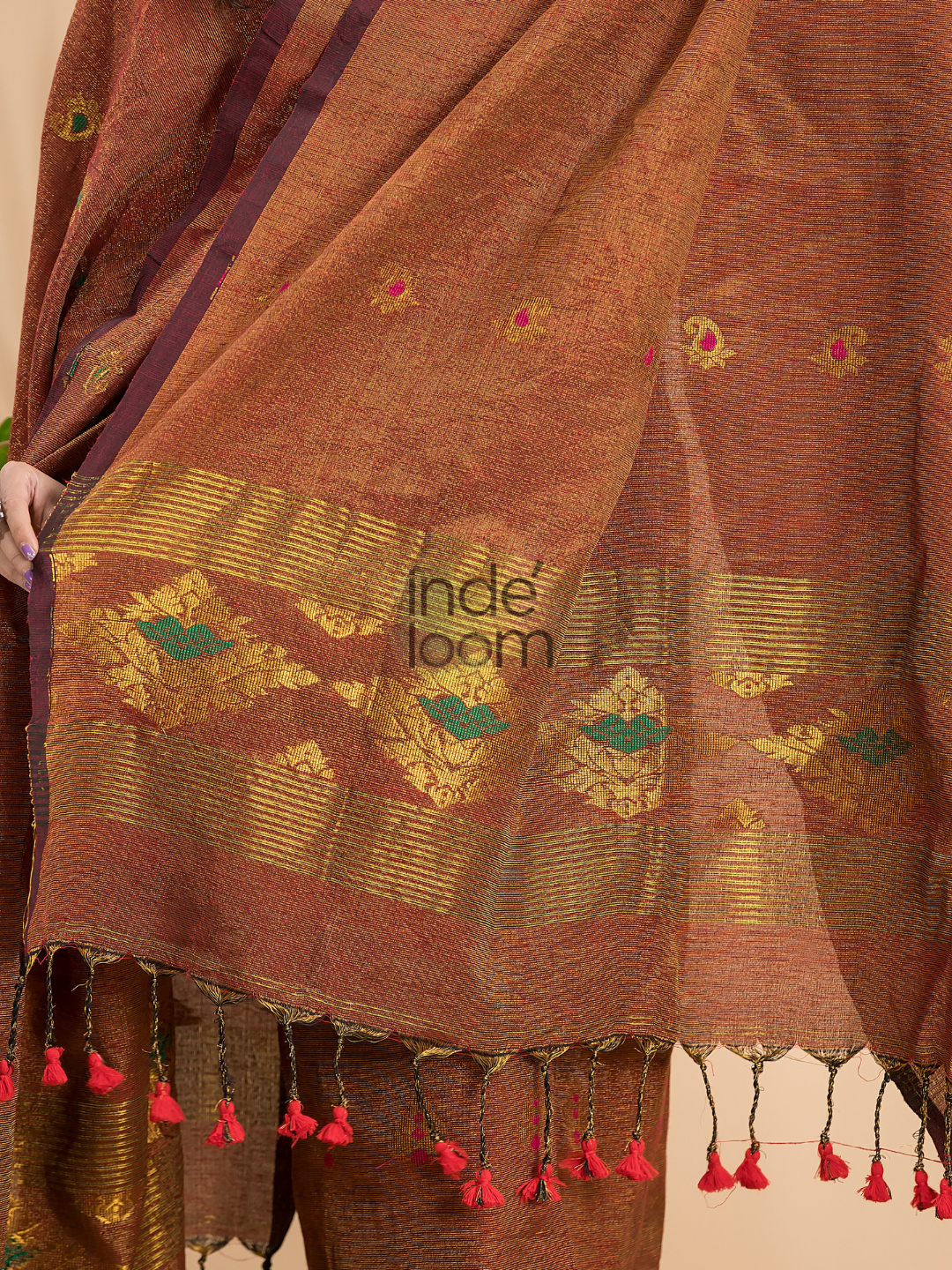 Rust Orange Tissue Linen 2-Piece Set Kurti & Dupatta (UNSTITCHED) - 037