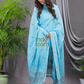 Sky Blue 120 Count Cotton Jamdani 2-Piece Set Kurti & Dupatta (UNSTITCHED) - 136