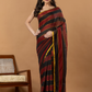 Pure Handloom Mul Cotton Saree | Black And Rust Stripes