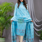 Sky Blue 120 Count Cotton Jamdani 2-Piece Set Kurti & Dupatta (UNSTITCHED) - 136