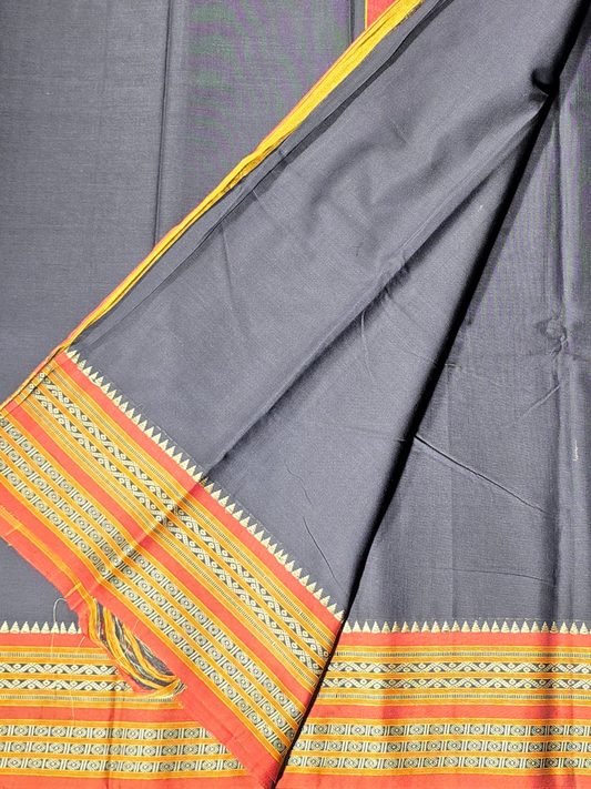 Handloom Narayanpet Cotton Saree | Charcoal Grey