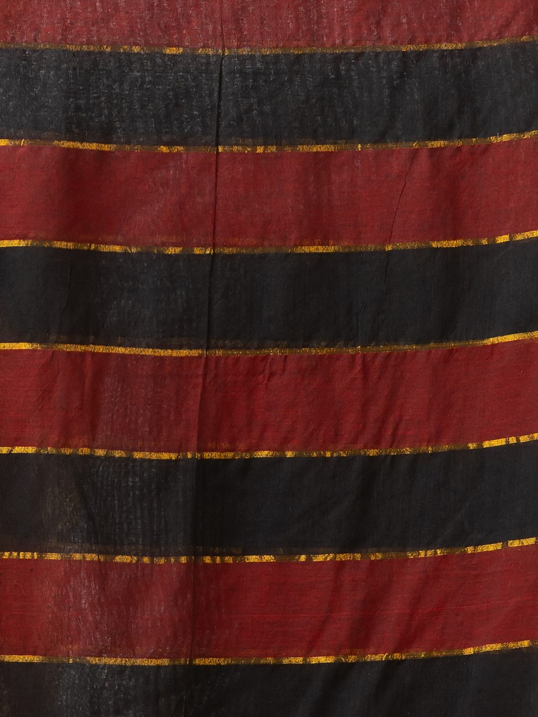 Pure Handloom Mul Cotton Saree | Black And Rust Stripes