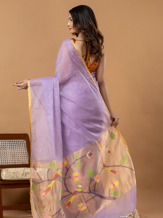 Handwoven Jamdani Muslin Saree | Lavender