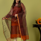 Handwoven Jamdani Muslin Unstitched 2-piece Kurti | Rust Brown