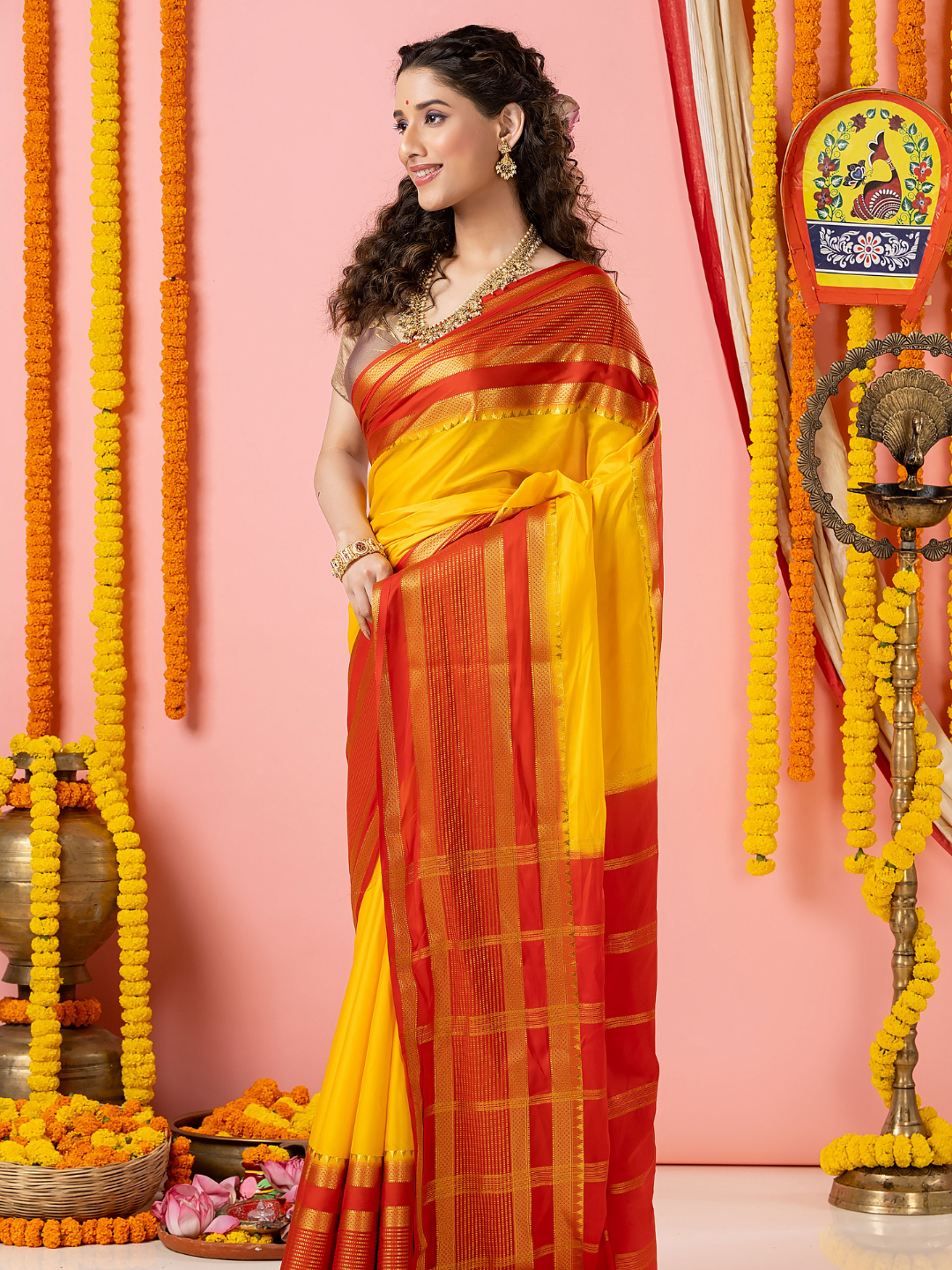 Classic Mysore Semi Silk Saree | Bright Yellow