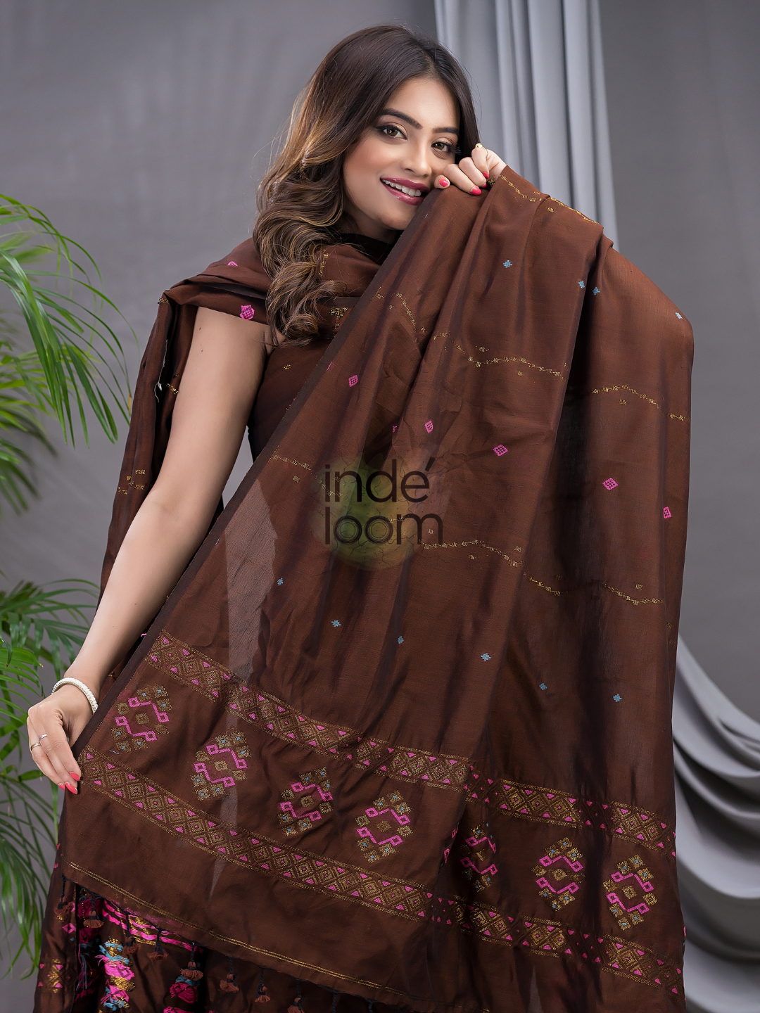 Umber Brown 120 Count Cotton Jamdani 2-Piece Set Kurti & Dupatta (UNSTITCHED) - 137