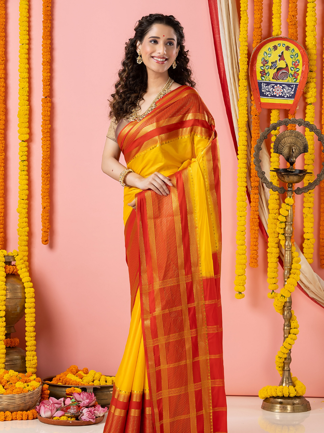 Classic Mysore Semi Silk Saree | Bright Yellow