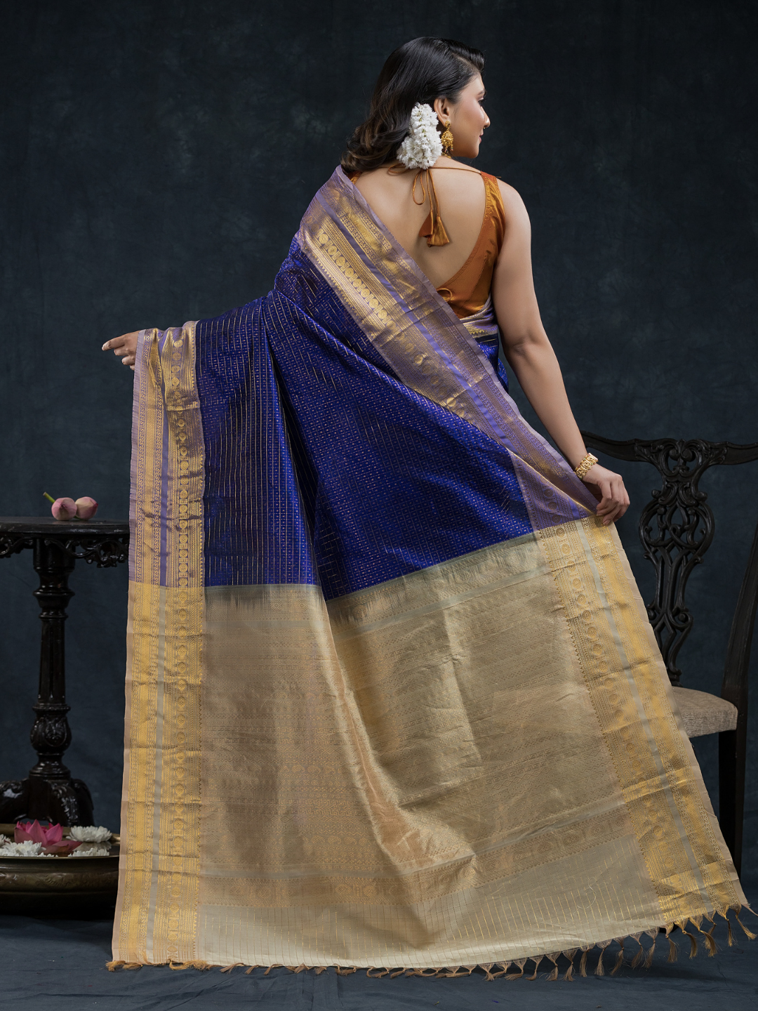 Pure Handloom Korvai Saree | Berry Blue