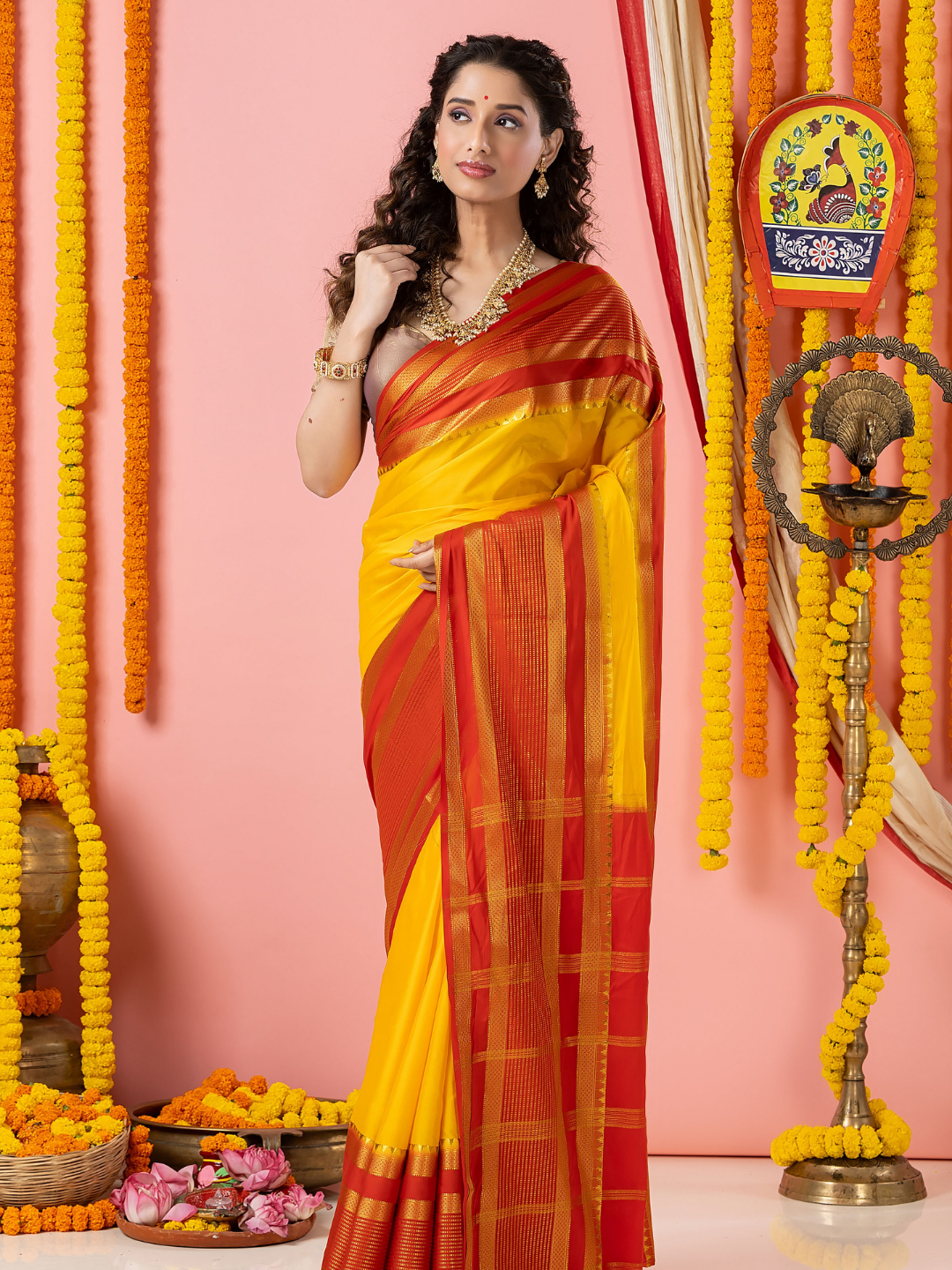 Classic Mysore Semi Silk Saree | Bright Yellow