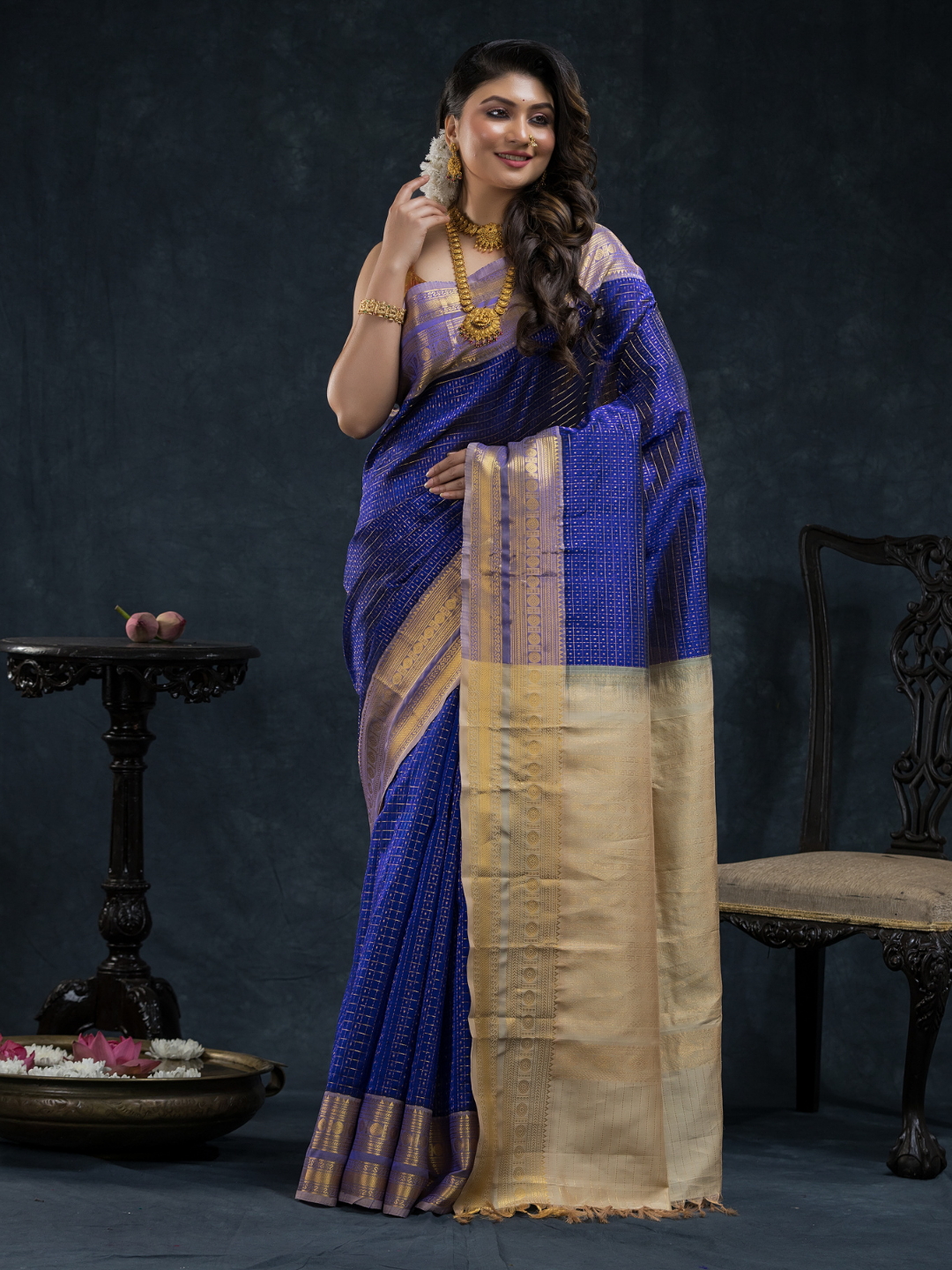 Pure Handloom Korvai Saree | Berry Blue