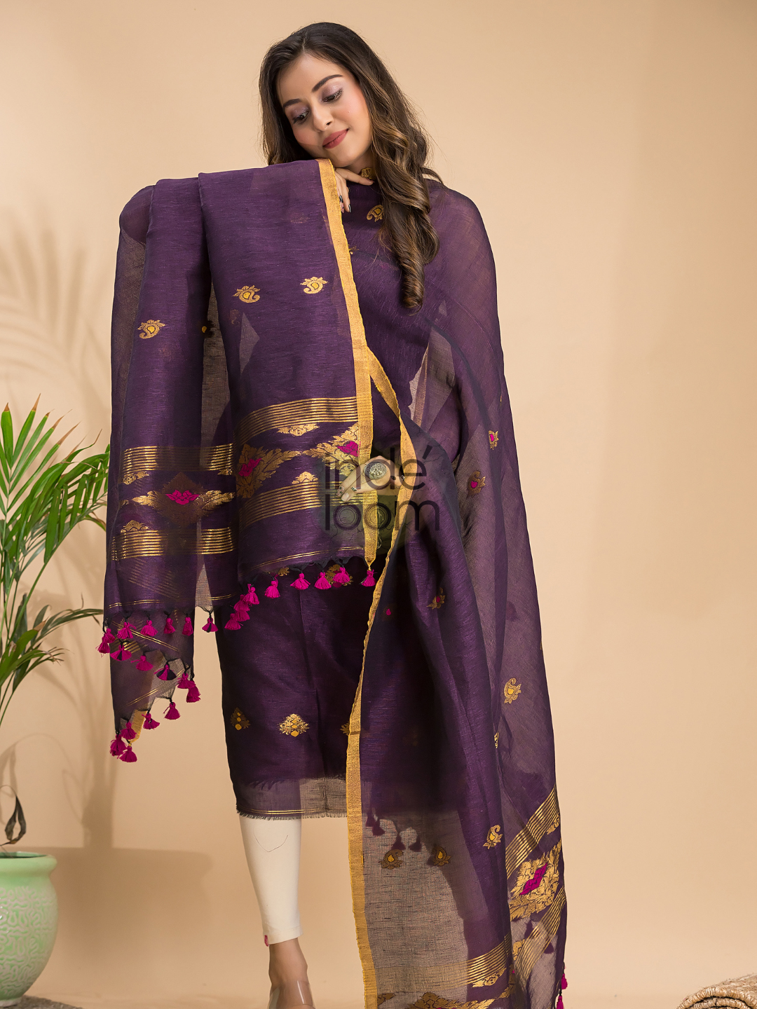 Midnight Purple Tissue Linen 2-Piece Set Kurti & Dupatta (UNSTITCHED) - 038