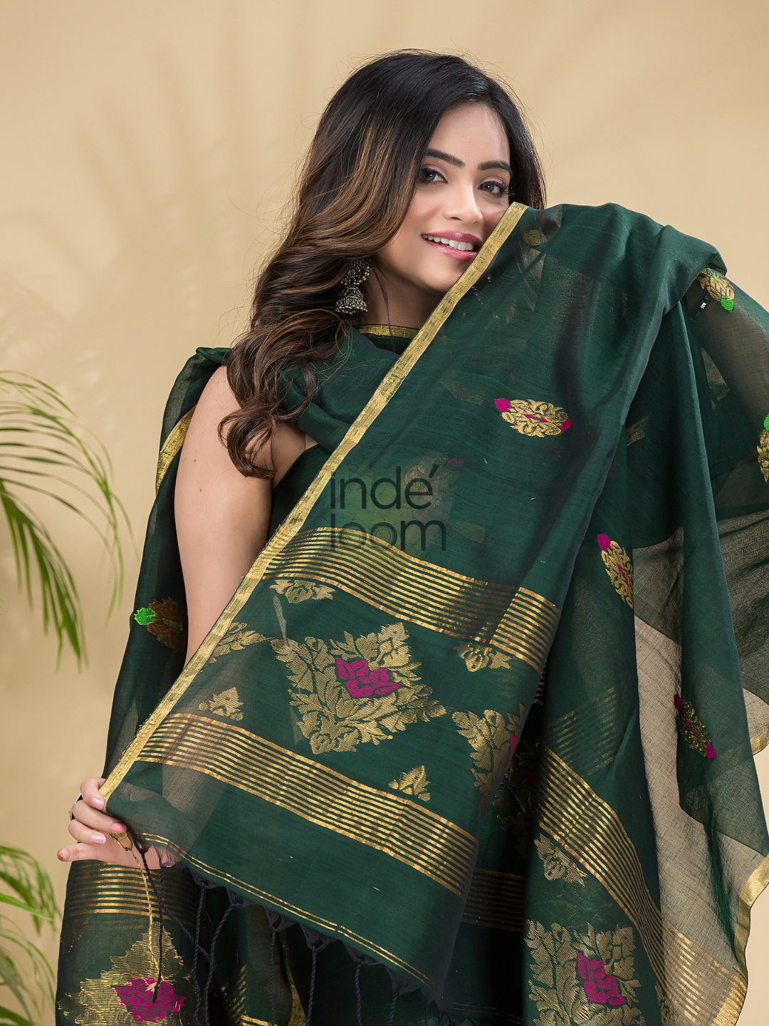 Pine Green Mercerised Cotton Meenakari Motif 2-Piece Kurti & Dupatta (UNSTITCHED)-872