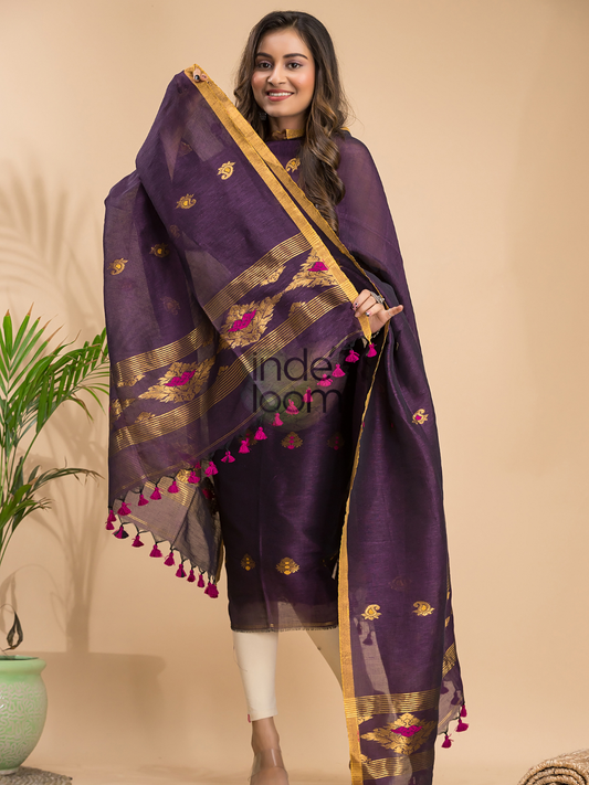 Midnight Purple Tissue Linen 2-Piece Set Kurti & Dupatta (UNSTITCHED) - 038