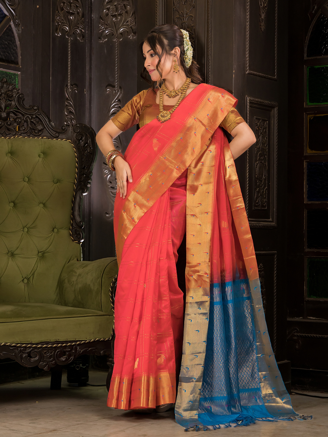 Pure Handloom Korvai Saree | Orange