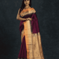 Pure Handloom Korvai Silk Cotton Saree in Deep Purple with Beige and Golden Orange with Temple border - 119