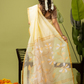 Pure Jamdani Linen Saree | Light Yellow  and Yelllow  | Half and Half style with Contrast Border