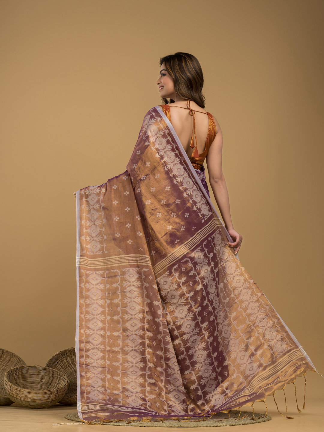 Tissue Silk Jamdani Saree Coffe Brown -044
