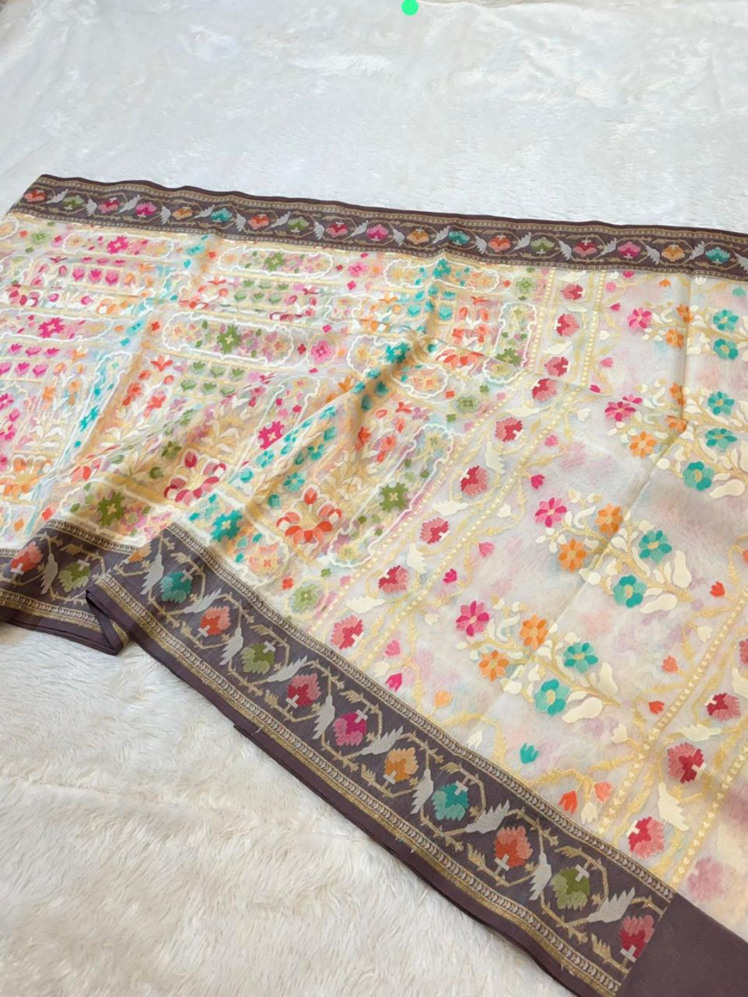 Pure Banarasi Exclusive Ektara Kora JAMDANI Tilfi saree  | Beige