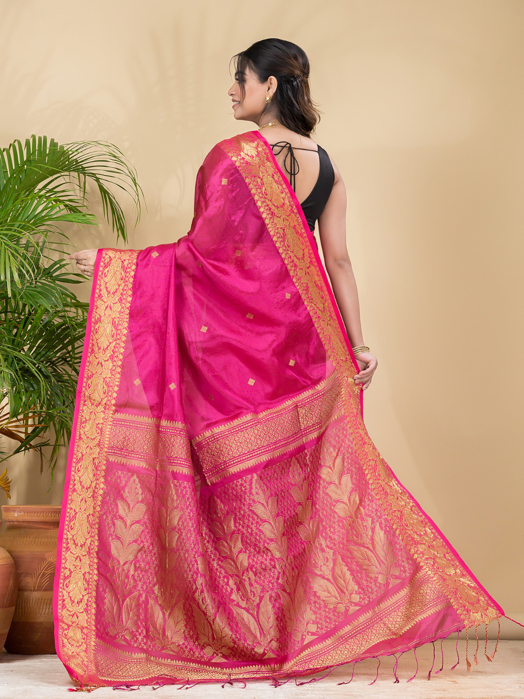 Tissue Silk Saree With Hot Pink - 028