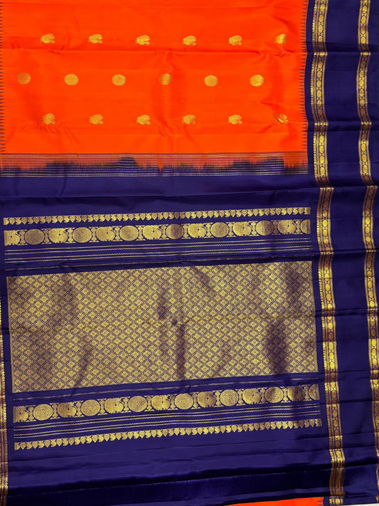 Handwoven Pure Gadwal Silk Saree | Orange