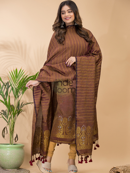 Chocolate Brown Organic Linen 2-Piece Set Kurti & Dupatta (UNSTITCHED) - 076