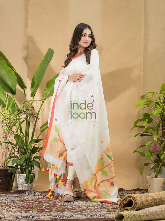 Snow  White Jamdani 2-Piece Set Kurti & Dupatta (UNSTITCHED) -752