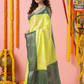 Classic Benarasi Semi Silk Saree | Lime Yellow