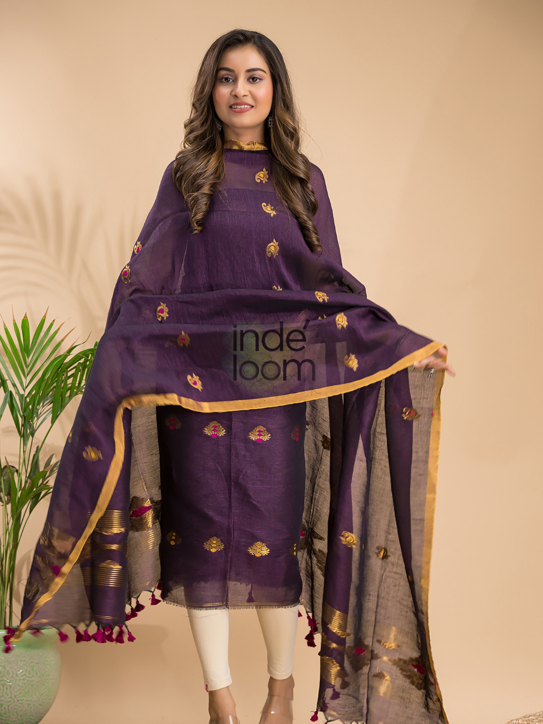 Midnight Purple Tissue Linen 2-Piece Set Kurti & Dupatta (UNSTITCHED) - 038
