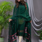 Dark Green 120 Count Cotton Jamdani 2-Piece Set Kurti & Dupatta (UNSTITCHED) - 138