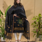 Dark Black Jamdani 2-Piece Set Kurti & Dupatta (UNSTITCHED) -753