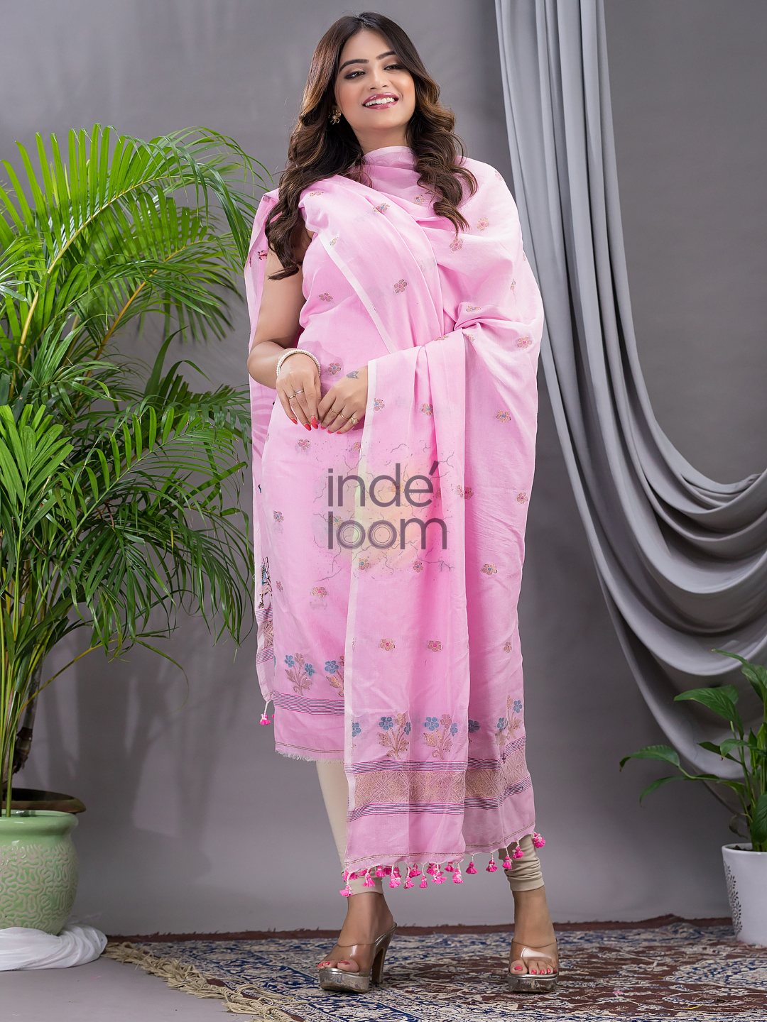 Baby Pink 120 Count Count Jamdani 2-Piece Set Kurti & Dupatta (UNSTITCHED) - 139