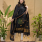 Dark Black Jamdani 2-Piece Set Kurti & Dupatta (UNSTITCHED) -753