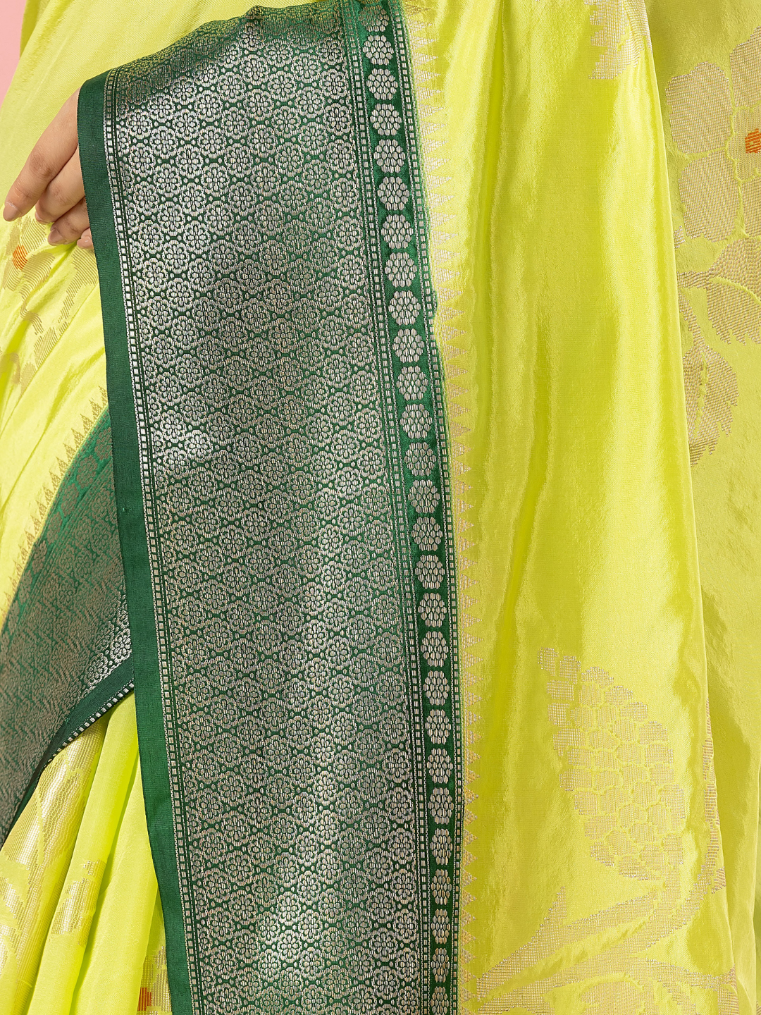 Classic Benarasi Semi Silk Saree | Lime Yellow