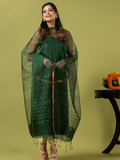 Handwoven Jamdani Muslin Unstitched 2-piece Kurti | Bottle Green