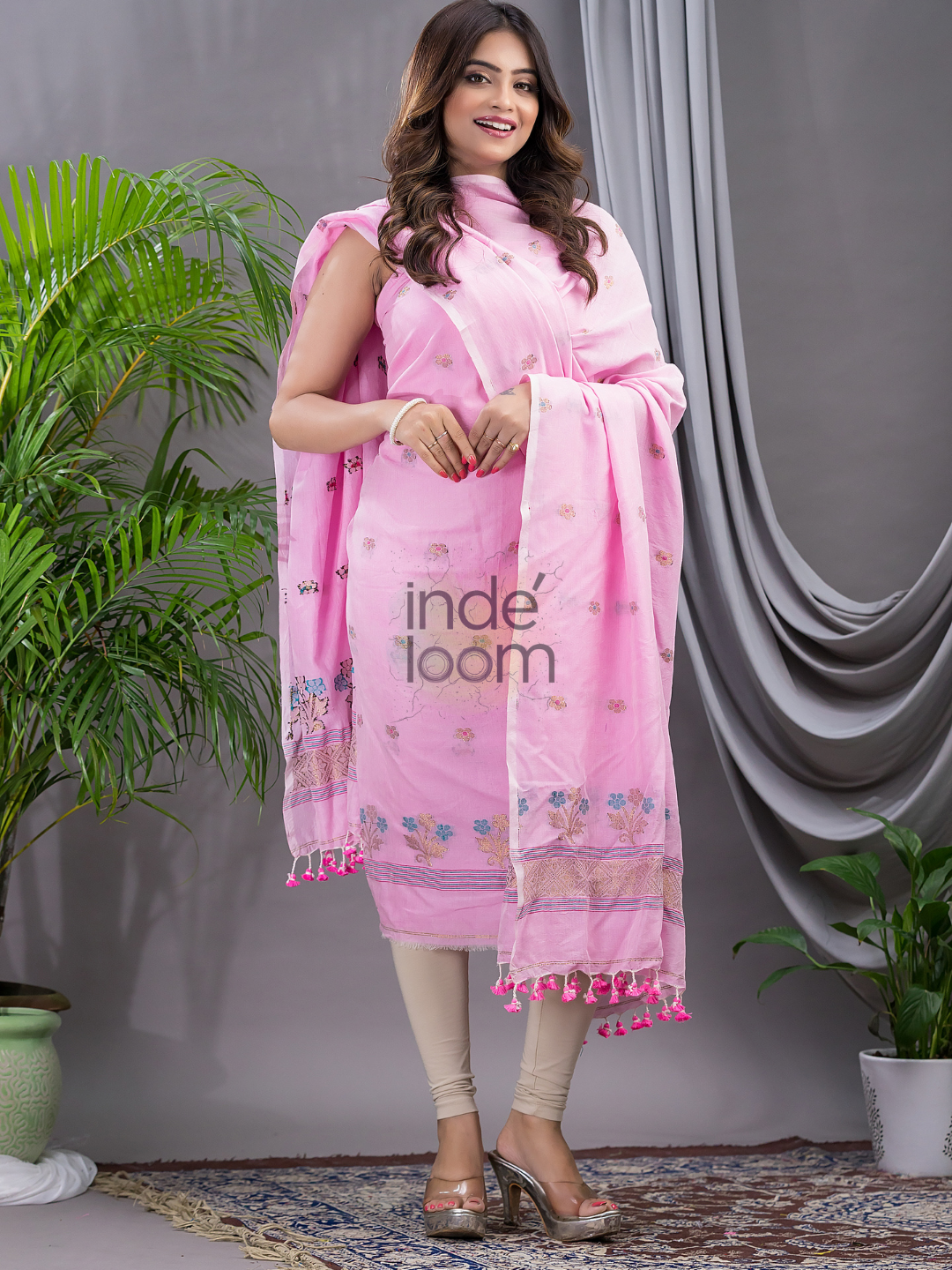 Baby Pink 120 Count Count Jamdani 2-Piece Set Kurti & Dupatta (UNSTITCHED) - 139