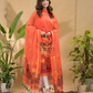 Pumpkin Orange Jamdani 2-Piece Set Kurti & Dupatta (UNSTITCHED) -754