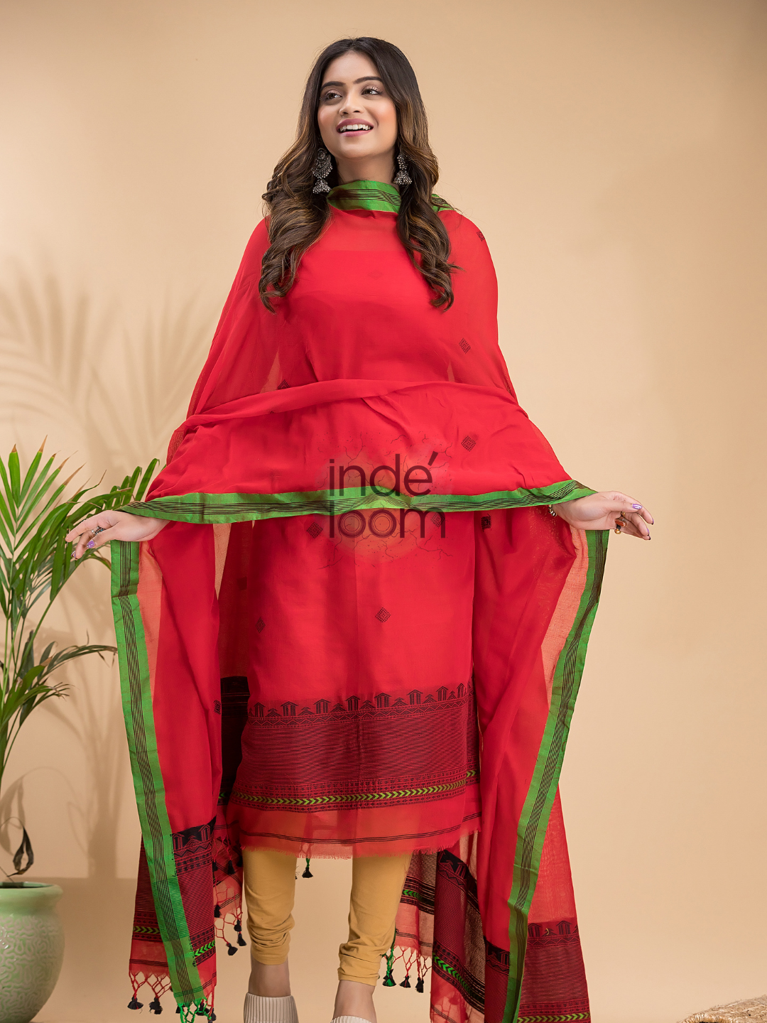 Passion Red Mercerized Cotton 2-Piece Set Kurti & Dupatta (UNSTITCHED) - 039