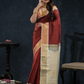 Pure Handloom Korvai Silk Cotton Saree In Red Brown -178