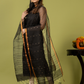 Handwoven Jamdani Muslin Unstitched 2-piece Kurti | Jet Black