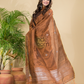 Peanut Brown Tissue Linen Silver Zari Jamdani 2-Piece Set Kurti & Dupatta (UNSTITCHED) - 885
