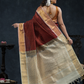 Pure Handloom Korvai Silk Cotton Saree In Red Brown -178