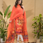 Pumpkin Orange Jamdani 2-Piece Set Kurti & Dupatta (UNSTITCHED) -754