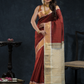 Pure Handloom Korvai Silk Cotton Saree In Red Brown -178