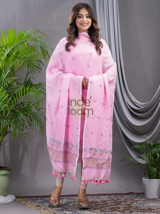 Baby Pink 120 Count Count Jamdani 2-Piece Set Kurti & Dupatta (UNSTITCHED) - 139
