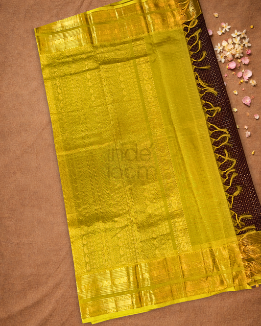 Pure Handloom Korvai Saree | Umber Brown