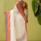 Pure Handloom Cotton Saree | White and Red | Plain Body with Ribbon border