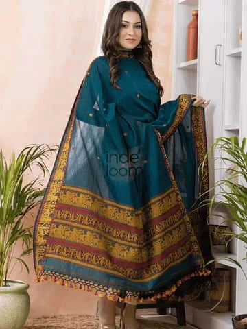 Teal Green Jamdani 2-Piece Set Kurti & Dupatta (UNSTITCHED) -476