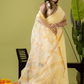 Pure Jamdani Linen Saree | Light Yellow  and Yelllow  | Half and Half style with Contrast Border