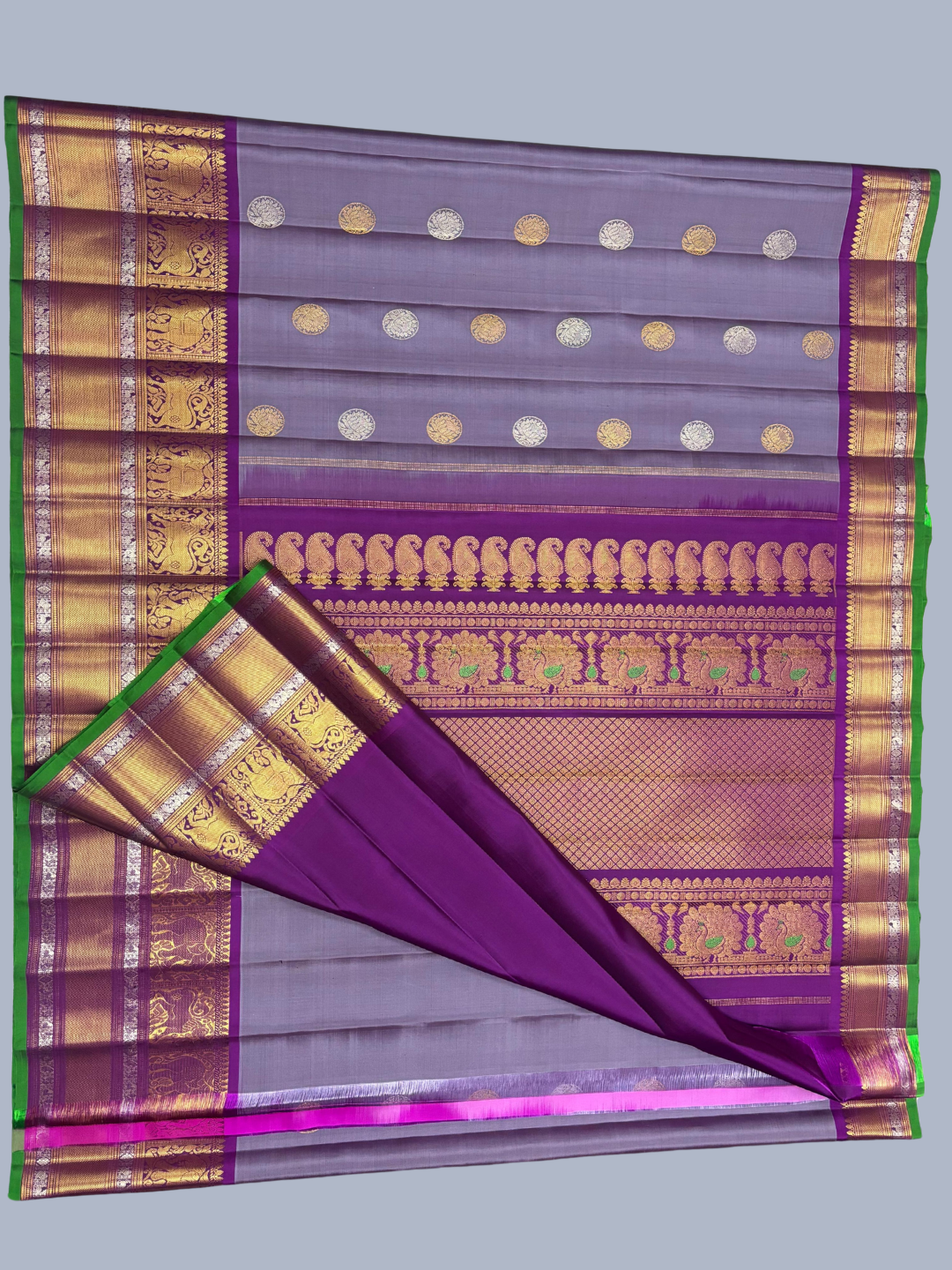 Handwoven Pure Gadwal Silk Saree  |  Eggplant Purple