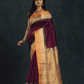 Pure Handloom Korvai Silk Cotton Saree in Deep Purple with Beige and Golden Orange with Temple border - 119